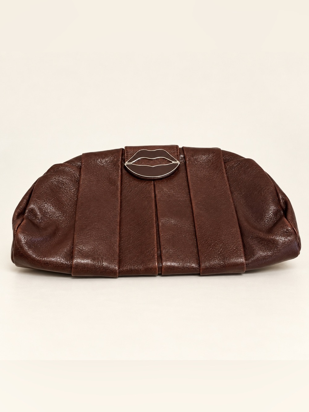 YSL Tom Ford 2003 Dali Lips Brown Leather Pleated Clutch
